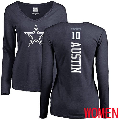 Women Dallas Cowboys Navy Blue Tavon Austin Backer Slim Fit #10 Long Sleeve Nike NFL T Shirt